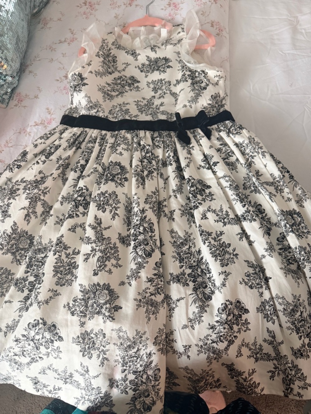 Janie and Jack Black Floral Ruffle-Trim Dress